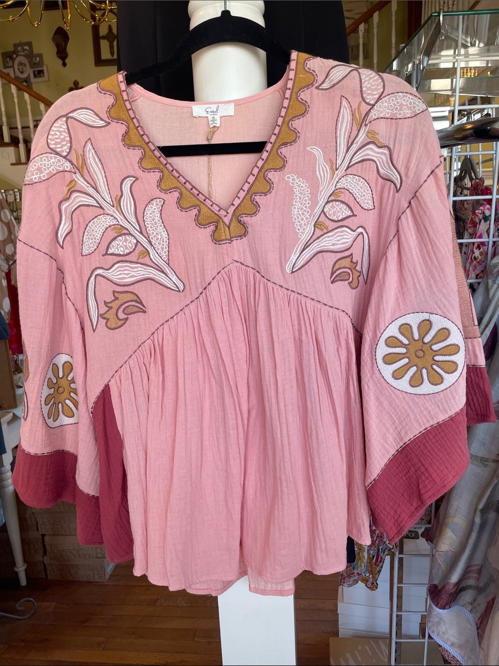 NWT Easel Babydoll Top with Embroidery
